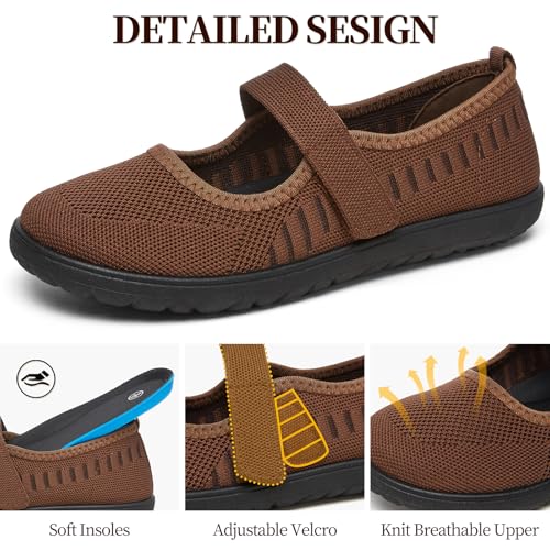 Image of Waluzs Wide Toe Box Flats Shoes Women Knit Ballet Flats Mary Jane Dress Flat Wide Width Walking Shoes Slip-on with Strap