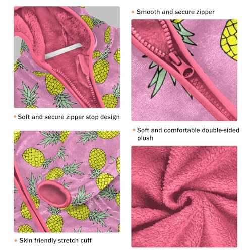 Pineapple Toddler Fleece Jacket Baby Girls Hooded Zipper Long Sleeve Thick Warm Outerwear 3-10 Years3