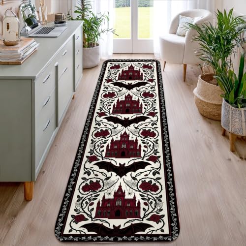 Alfombra de pasillo roja con diseño de rosa tradicional rectangular de pelo bajo 6