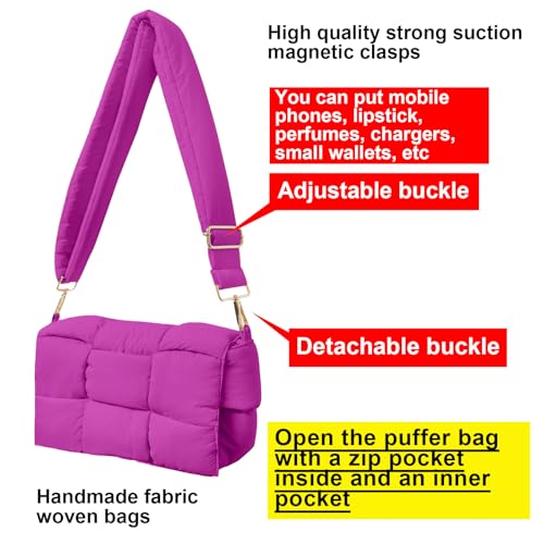 Image of Shoulder Bag Lightweight Puffer Tote Crossbody Bag Handwoven for Women | waterproof nylon, durable, soft padded texture, versatile for travel, work, weekend, everyday, adjustable strap