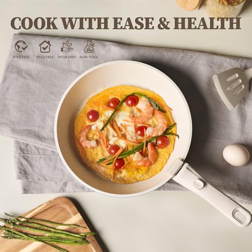 Image of Ceramic Cookware Set Non Stick 23Pcs Pots and Pans Set Non Toxic with Detachable Handle Induction Kitchen Cookware Set Space Saving, Oven & Dishwasher Safe, Cream