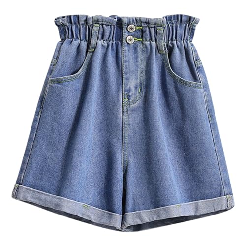 Bermuda femme été en denim grande taille à taille haute et coupe trapèze