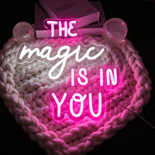 Image of Pink&White Neon Sign Led Neon Lights Signs for Wall Decor USB Powered Led Signs for Room Decoration-The Magic Is In You
