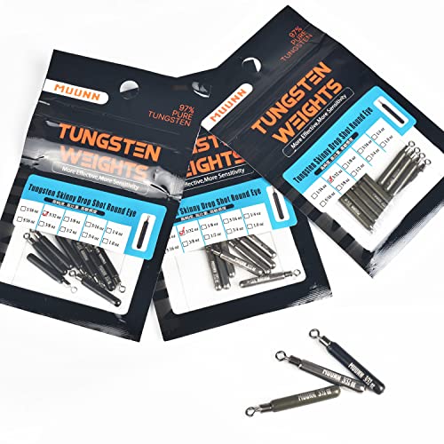 Muunn 10 Pack Tungsten Free Rig Skinny Drop Shot Weights,Raindrop Free Rig Fishing Sinkers Kit For Drop Shot Rig,97% Density Tungsten Fishing Weights(Plain,1/16Oz) #TOP4