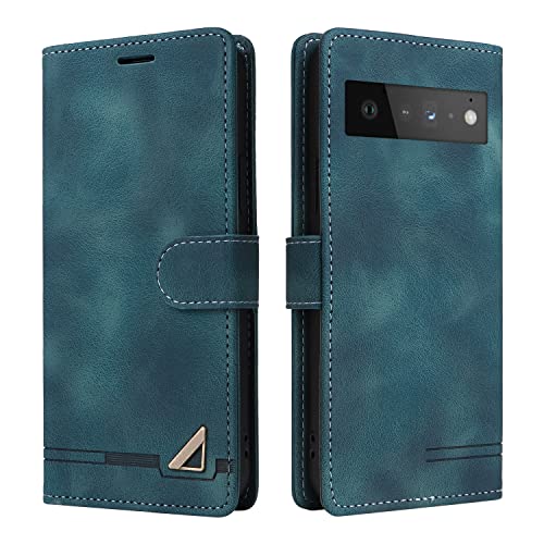OKZone Kompatibel mit Google Pixel 6 Hülle, Halterung Standfunktion Kartenfach Wallet Schutzhülle 360 Grad Stoßfest Premium Leder Schutzhülle Handyhülle für Google Pixel 6 (Grün)
