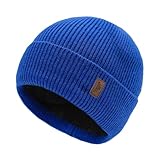 JFAN Gorro Hombres y Mujeres Invierno Gorro Docker de Punto Forro Polar Slouch Beanie de Lana Gorro de Invierno con Tapa de Calavera Enrollable Unisex,Azul