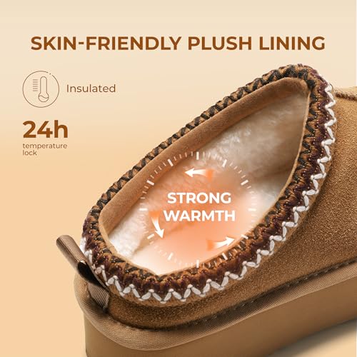DREAM PAIRS Women's Slippers for Women Genuine Suede Platform Slip-on Warm Slippers Winter Fluffy Warm Comfy Furry Shoes for Outdoor Indoor FuzzyEasy4