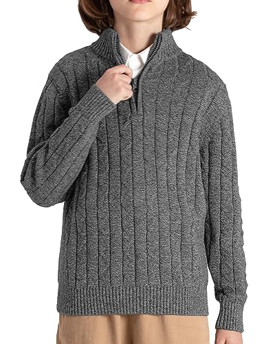 BOBOYOYO Boys Sweater Qurter Zip Pullover 100% Cotton Cable Knit Sweater Casual Long Sleeve Turtleneck for Kids 3-16 Years