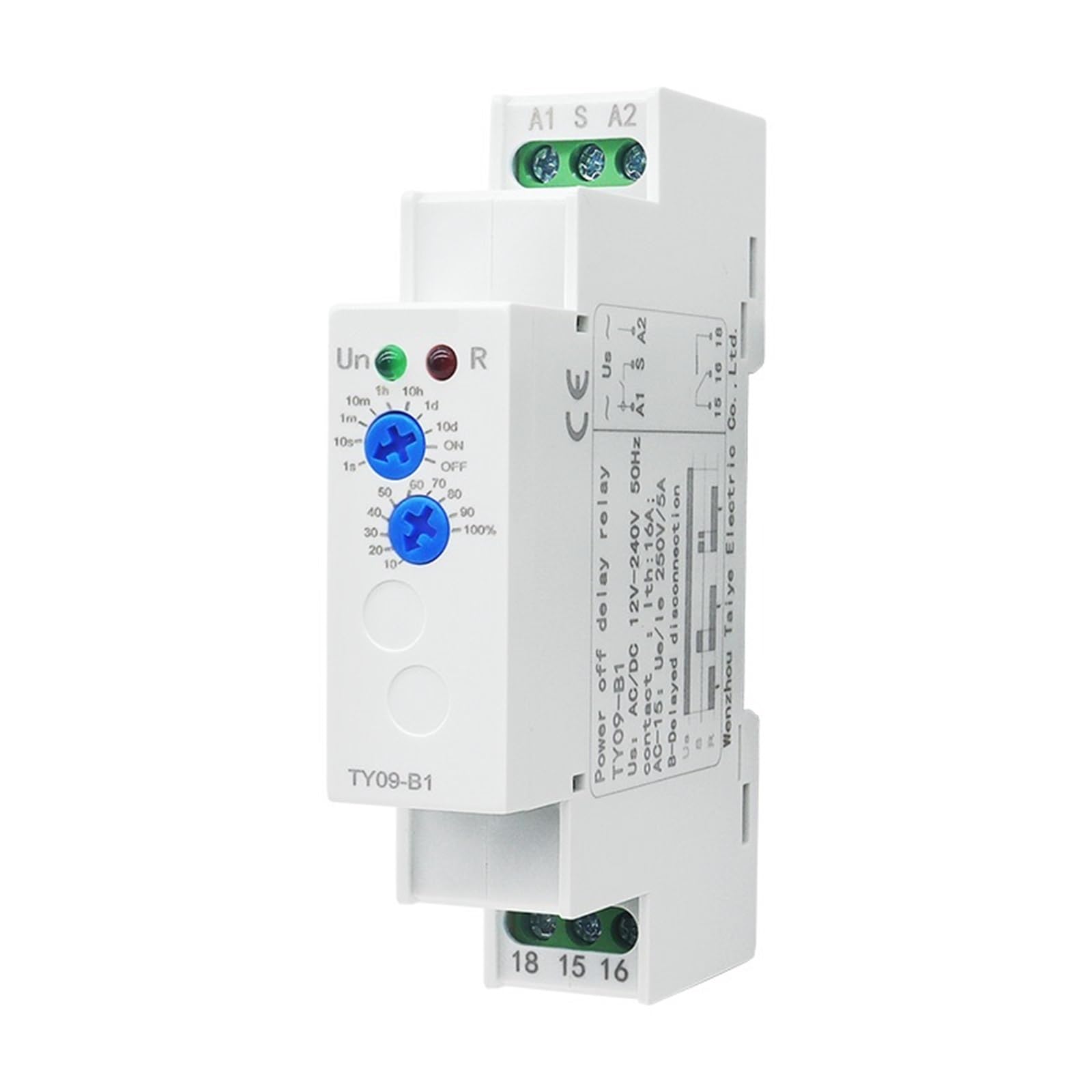 LTRAJUYNH Power On Delay Electronic Time Relay AC/DC Din Rail 12V-240V 16A 0.1S~10 Days(TY09-B1)
