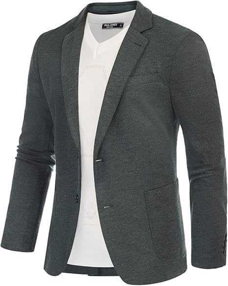 PJ PAUL JONES Jersey Blazer Herren Sportlich Regular Fit Modern Freizeit Anzugjacke für Hochzeit (Dunkelgrau, L)