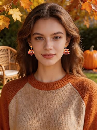 Thanksgiving Earrings Beaded Fall Earrings for Women, Handmade Pumpkin Turkey Maple Leaf Drop Dangle Earrings Thanksgiving Accessory Holiday Gifts - Image 2