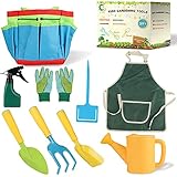 PAKET: 10-teiliges Set enthält Produktbox, Tragetasche, Spaten, Schaufel und Harke, Kindergartenhandschuhen, Kinderschürze, 2 Gießkanne, Flagge. Alle kommen in schönen Pastellfarben. Empfohlen ab 3 Jahren.