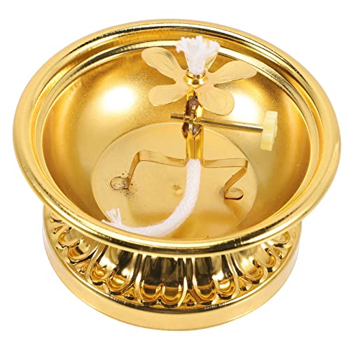 Balacoo Lámpara de Aceite de Aleación de Latón Ajustable Lámpara de Queroseno Doméstica Cuerda de Algodón Uso para Budista y Decoración del Hogar Tradicional 1 Unidad