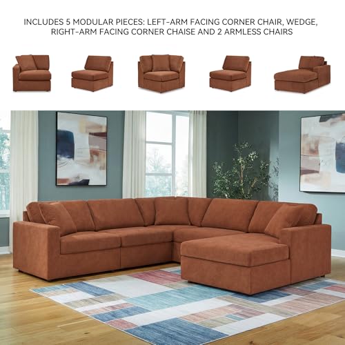 Image of Signature Design by Ashley 5 Seater Sectional Couch with Chaise, Spice