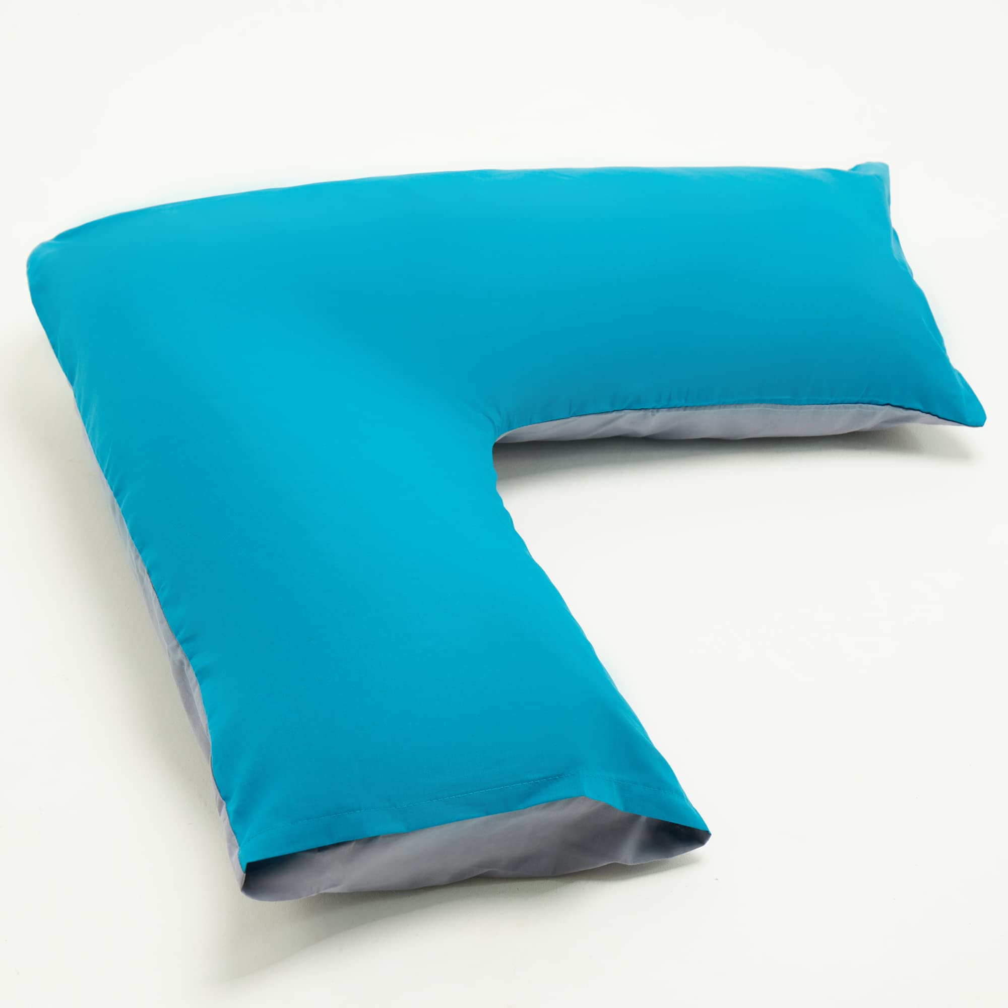 NIGHTZONE Hollowfibre Back & Neck Support V Shaped Orthopedic Pillow With Pillow Case New (TEAL/GREY, 2 Tone Cover Complete With Pillow)