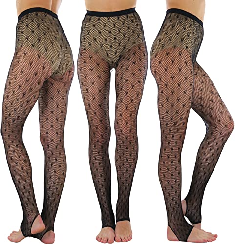 Image of ToBeInStyle Women's Single Floral Lace Fishnet Tights Footless & Stirrup Design