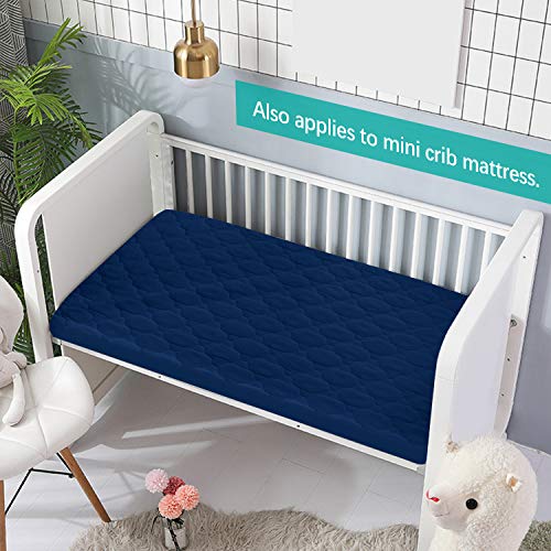 Image of Pack and Play Mattress Protector Sheets Fitted Waterproof for Playard, Navy | Pack and Play Mattress Pad Cover Compatible with Graco Pack n Play & Dream On Me & Pamo Babe, Playpen Sheet Quilted, 39 inchx27 inch