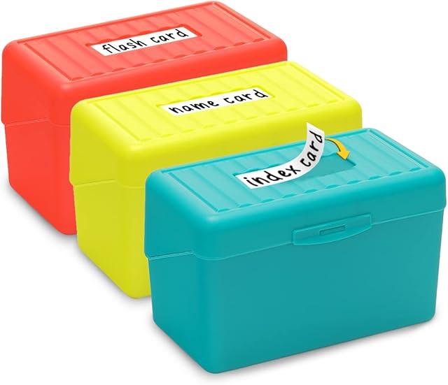 H4D Index Card Holder 3x5, Index Card Box Organizer Case, 3x5 Flash Note Card Holder, 300 Card Capacity Box, 3 Packs (Red/Green/Yellow)