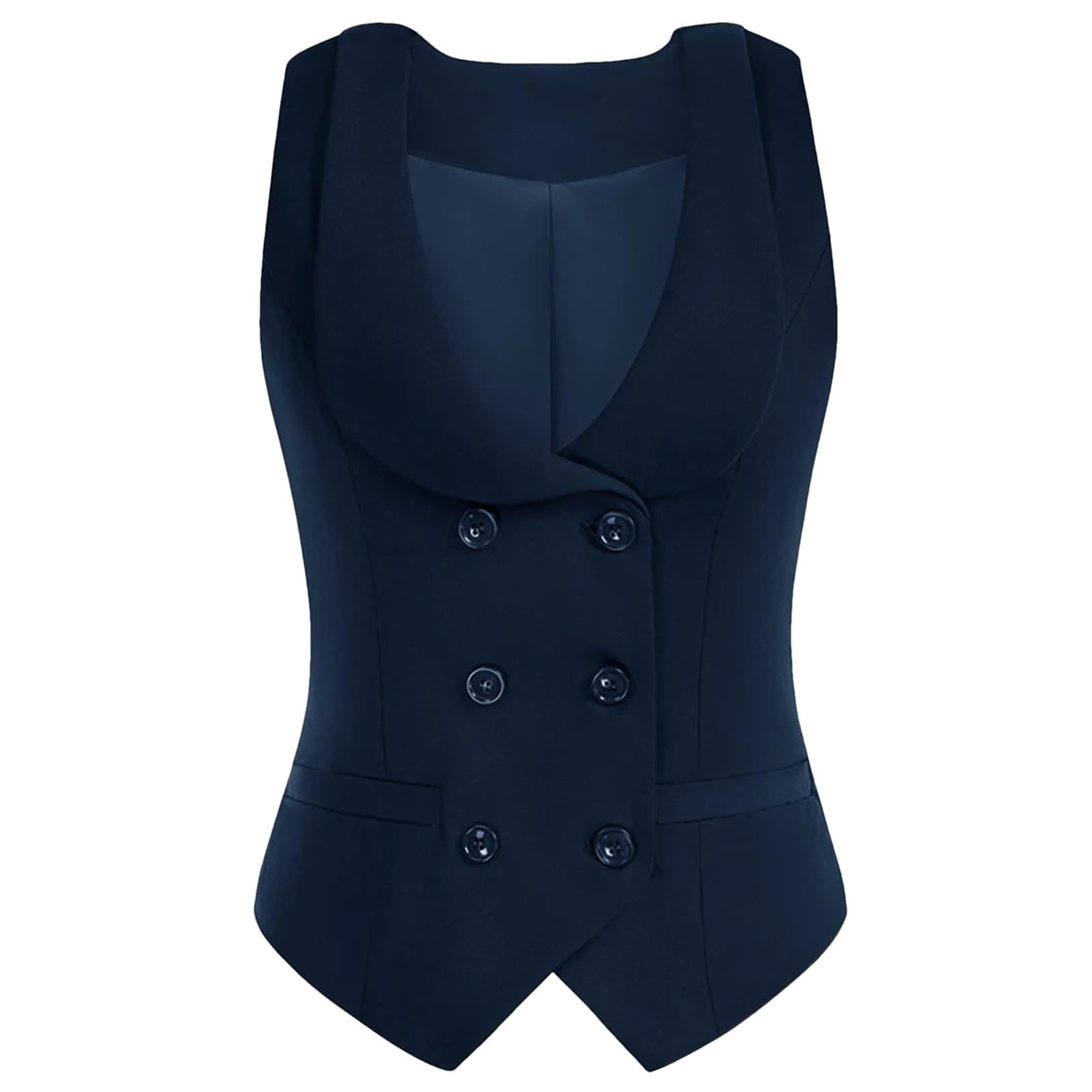 Chaleco para mujer, cuello de solapa, doble botonadura, elegante, chaleco de negocios, oficina, ropa de trabajo formal