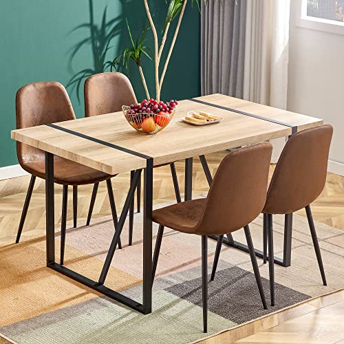 boorbin Silla de comedor (4 unidades), diseño escandinavo, de ante artificial, con patas de acero, color negro (amarillo-marrón)
