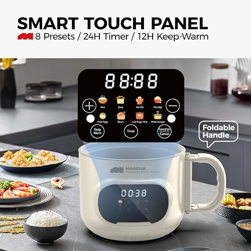 Image of MASSIVA 8-in-1 Multi Purpose Electric Kettle with Steamer: Smart LED Presets Electric Pot, 1.6L Ceramic Non-Stick Inner Pot, 600W Boil /Steam /Fry All-in-One For Kids Travel and Kitchen