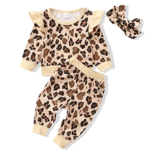 Image of Renotemy Infant Girl Clothes Outfits Fall Winter Baby Girl Gifts Sets Ruffle Long Sleeve Spring Fall Winter Baby Girl Clothes 3-6 Months Khaki