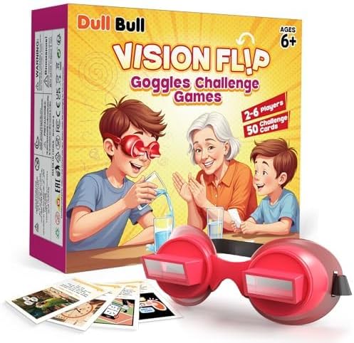 Vision Flip Goggles Challenge Game for Family & Kids | 50 Colorful Challenge Cards,Adjustable Upside Down Glasses,Hilarious for Game Night & Parties 2-6 Players ,Ages 6+