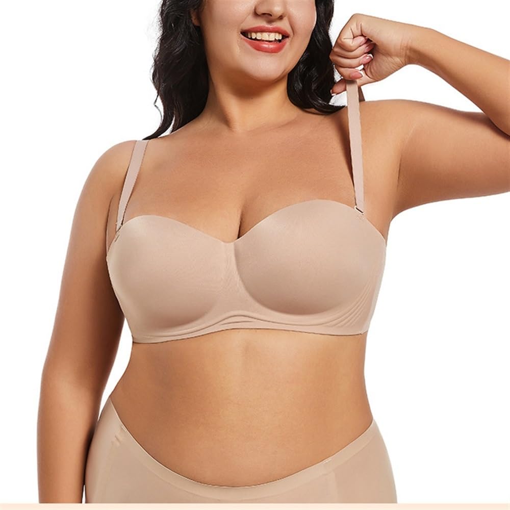 Reggiseno Senza Spalline Taglie Forti Reggiseni Balconcino con Ferretto Reggiseno A Fascia Invisibile Reggiseni con Spalline Convertibili Regolabili(Skin,C_40/90)
