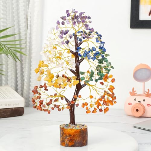 AURA BY KYRA Seven Chakra Crystal Tree for Positive Energy & Healing | Feng Shui Home Décor & Gift for Good Luck Prosperity & Chakra Balancing (Multi)