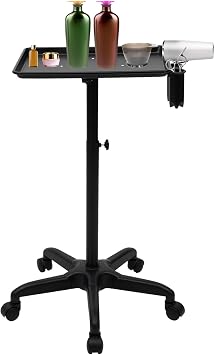 Salon Rolling Tray Cart on Wheels, Adjustable Height 25"- 43" Aluminum Alloy Rolling Salon Trolley Tray Mobile Beauty Spa Hair Tray Cart Tattoo Instrument Tray with Tool Holder,13.23lbs Load Capacity