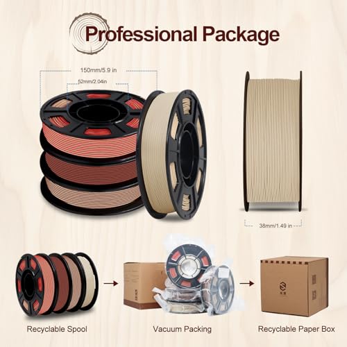 Image of YOUSU 3D Printer Filament Bundle, Wood PLA Filament 1.75mm, Multicolor 3D Printer Filament, Add More Than 30% Real WoodFiber, Maple, Cherry, Mahogany, Bamboo,Fits for Most FDM 3D Printers,250g*4 Pack.