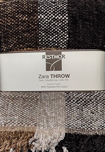 restmor ZARA CHENILLE WOVEN BEDSPREAD THROW 150x200cm MULTI CHOCOLATE GOLD