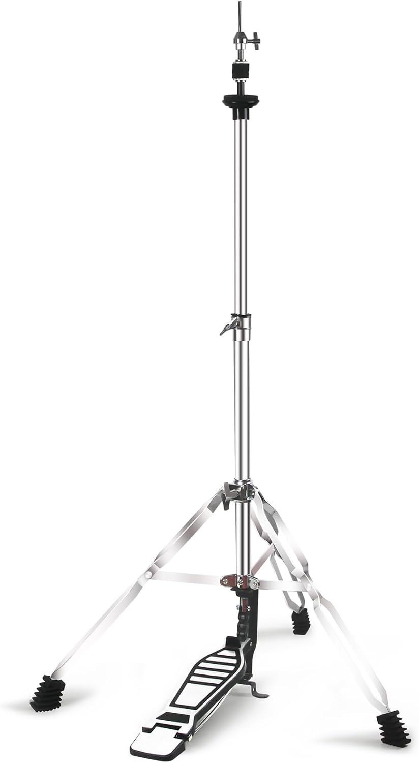 Hi Hat Stand, Foldable Portable Hi Hat Stand for Professional Drummers, Double Braced 3-Leg Heavy Duty Pedal with Adjustable Height, Sturdy Construction, Smooth Action Hi-Hat Cymbal Stand
