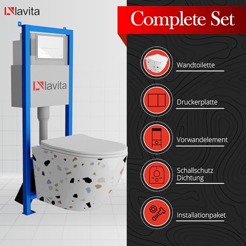 Lavita LAV 101 Vorwandelement für WC 40cm + Wand Hänge Tiefspül WC SOFI SLIM STONE Weiß Spülrandlos + Bedienplatte LAV 200.3.1 Weiß | Komplettset | Unterputz Spülkasten | Toilette Komplett Sett – Bild 4