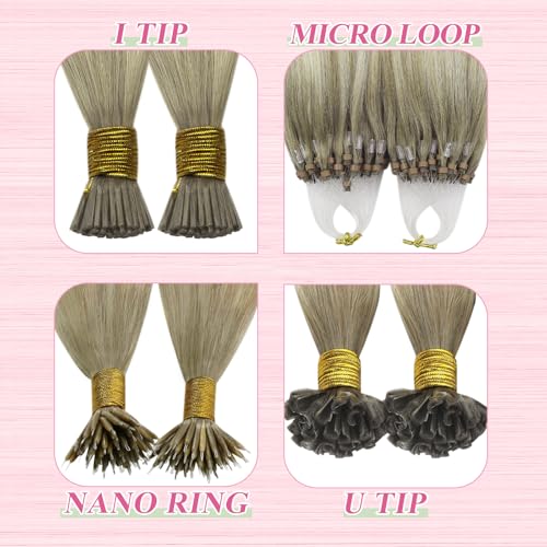 Image of YoungSee Balayage U Tip Hair Extensions Human Hair Ash Blonde Ombre Platinum Blonde U Tips Human Hair Extensions Balayage Utip Hair Extension Real Human Hair Ombre K-Tip Hair Extension 16In 1G /S 50G