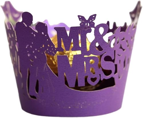 Miniatura 10 de 100 envoltorios de magdalenas de MR & MRS, papel artístico para hornear pasteles, papel de encaje cortado con láser, envoltorios para cupcakes,