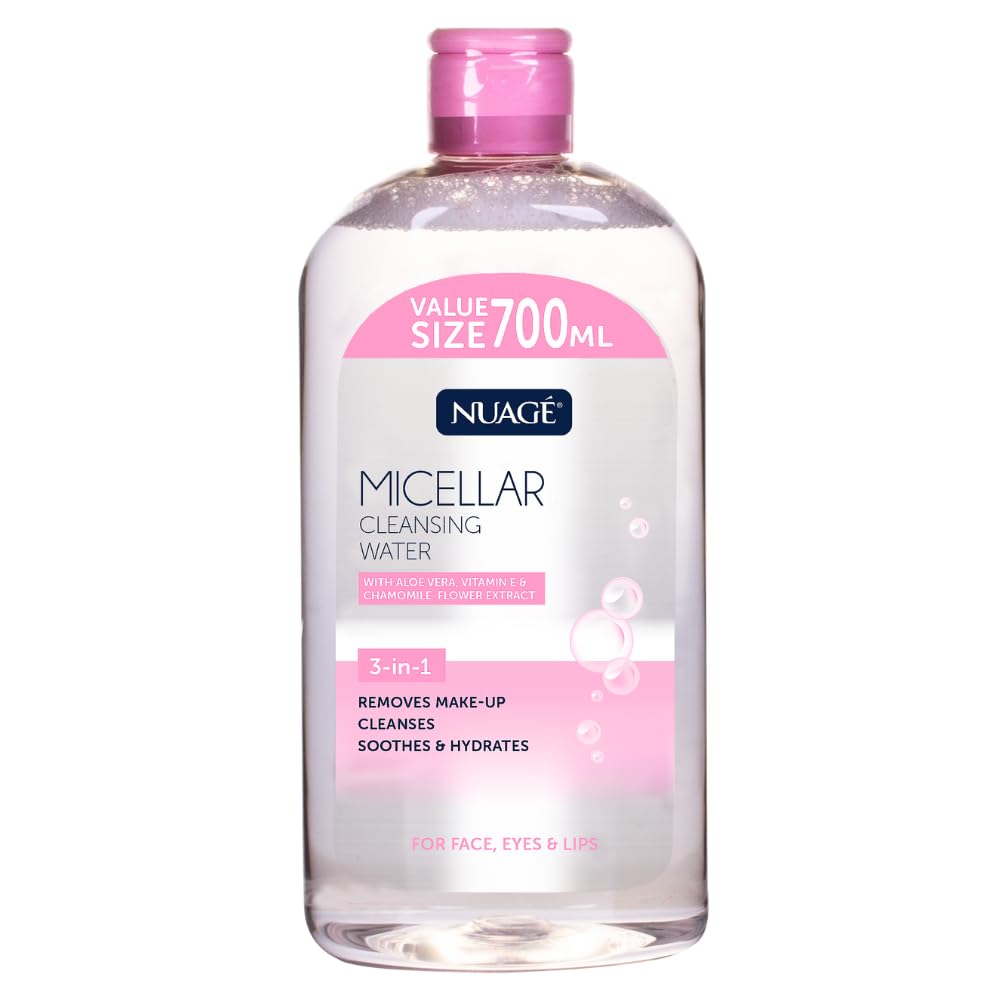 Nuage Micellar Cleansing Water with Aloe Vera, Vitamin E & Chamomile Flower Extract | 3-in-1 - Gently Removes Makeup, Cleanses, Soothes & Hydrates Skin | Suitable for Face, Eyes and Lips (700ml)
