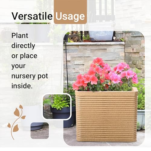 Image of Kuber Industries 2 Pcs Roto Mould German Polymer 24-Inch Extra Large Big Size Flower Pot | Indoor /Outdoor Tree Gamla Planter for Living Room, Resorts, Hotels, Terrace & Garden | Marble Elegant - Sand
