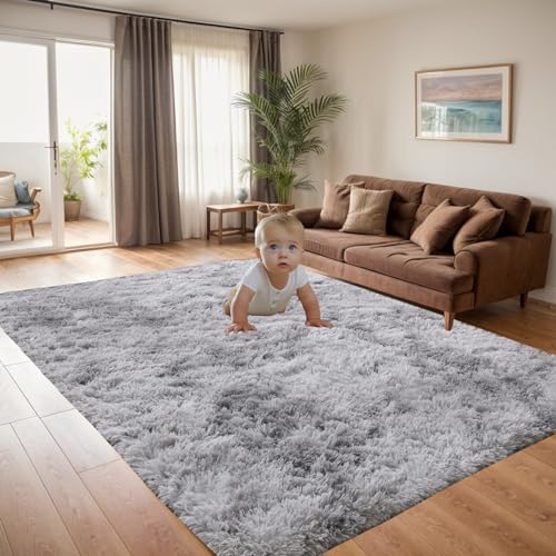 Super Soft Fluffy Area Rug Bedroom Living Room Shaggy Anti-Skid Comfortable Large Rugs Indoor Modern Home Decor Floor Carpet KAZAML (Light gray, 80 * 160 cm)
