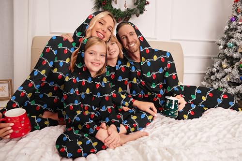 Ekouaer Christmas Matching Family Onesie Pajamas Hoodie One Piece Pajamas Zipper Thermal Sleepwear with Pockets3