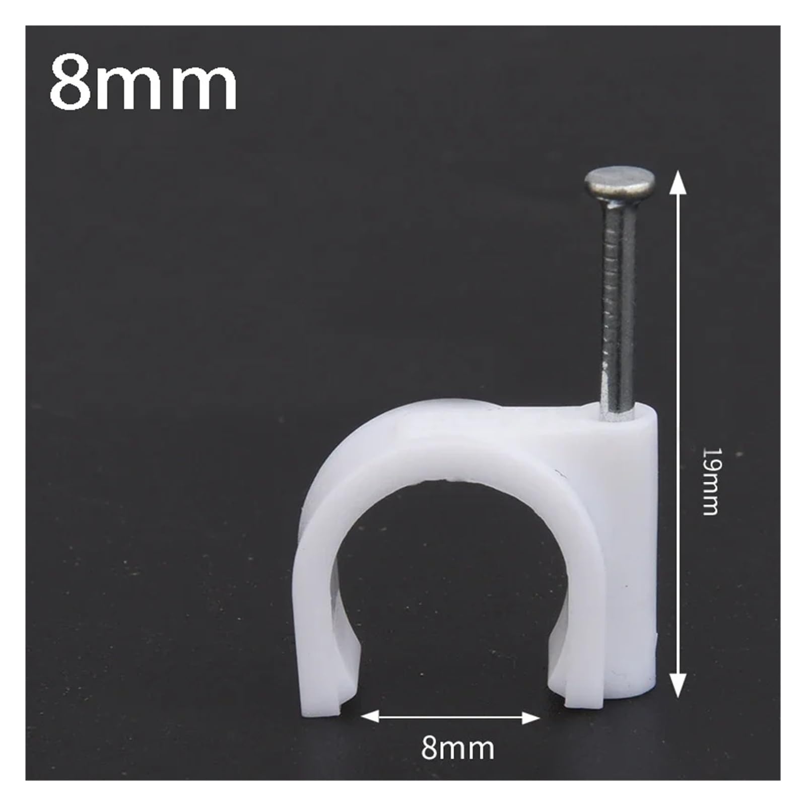 Nagel-Kabelklemmen, 50 Stück, Stahl-Nagel-Kunststoff-Draht-Management-Klemmen, weißer 4–12 mm Kabel-Organizer(8mm)