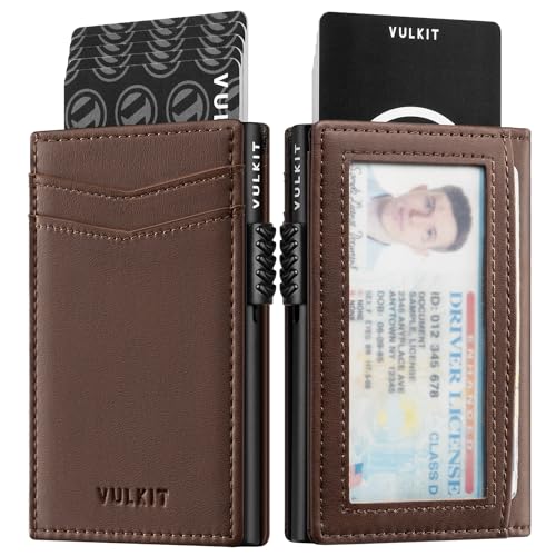 Image of VULKIT Men's Slim Wallets Pop Up Card Holder RFID Blocking Metal Wallet Minimalist Design Holds Up to 11 Cards