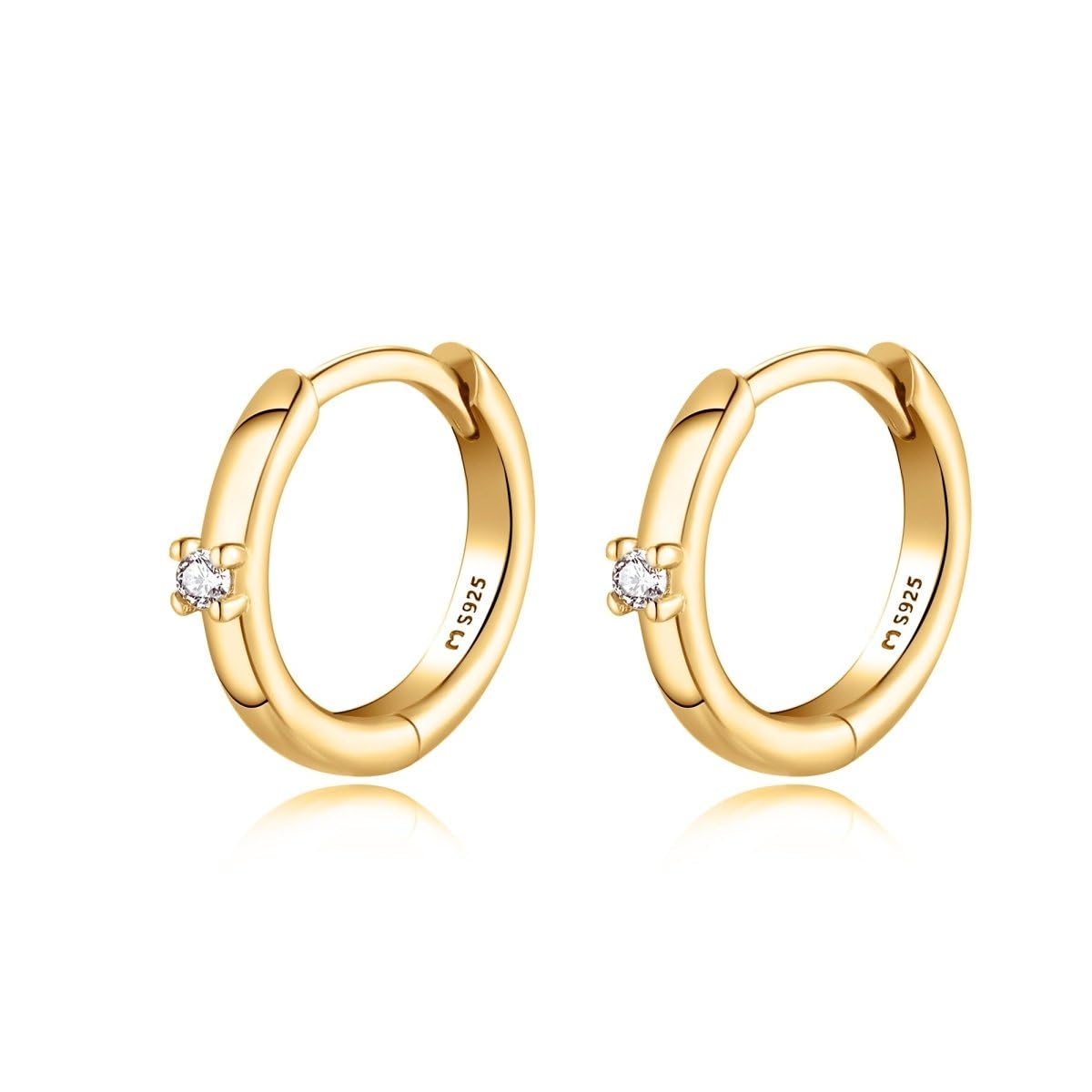 MARLION JEWELSPendientes de Plata de Primera Ley (S925) Aros Gruesos con Mini Circonita Brillante y Centrada. Pendientes acabados en Plata o Baño Oro 18K. Perfecto Regalo Cumpleaños. Joyería para mujer.