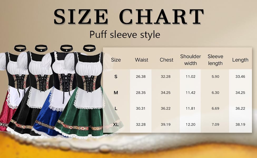 HAPNBCELE Women Oktoberfest Costume Adult German Bavarian Dirndl Velvet Puff Sleeve Red Beer Dress Halloween Carnival Cosplay S - Image 4