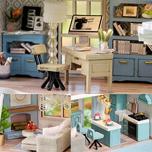 Image of TuKIIE DIY Miniature Dollhouse Kit with Furniture, 1:32 Scale Creative Room Opened & Closed Mini Wooden Doll House for Kids Teens Adults(Molan House)