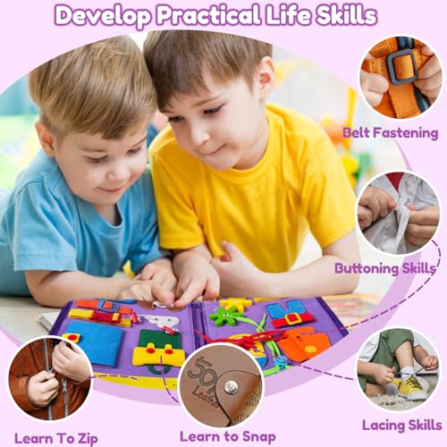 Image of Qizfun Montessori Busy Board Book for Toddlers, Mermaid Sensory Learning Toy for Girls, Educational Fine Motor Skills Toy, Travel Busy Board for Car & Airplane