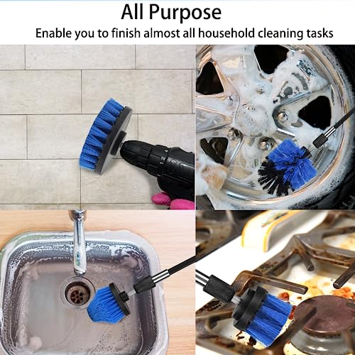 Image of 8 PackDrill Brush Attachment Set, 1 /4in Power Scrubber Brush + Extend Long Rod, Brush Drill Attachment, Power Cleaning Scrub Brush for Bathroom, Tub, Tile, Corner(Blue)
