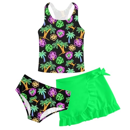 Image of Girls Swimsuits 3 Piece Tankini Bathing Suit Set Cute Bikini Swimwear with Cover Ups Beach Skirt 5-16 Years