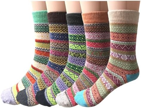 Justay Pucott Womens Socks Thermal Fluffy socks Ladies Sock Winter Wool Thick Sock Colourful Warm Birthday Christmas Gifts for Women Ladies Friends Wife Mum 5 Pairs