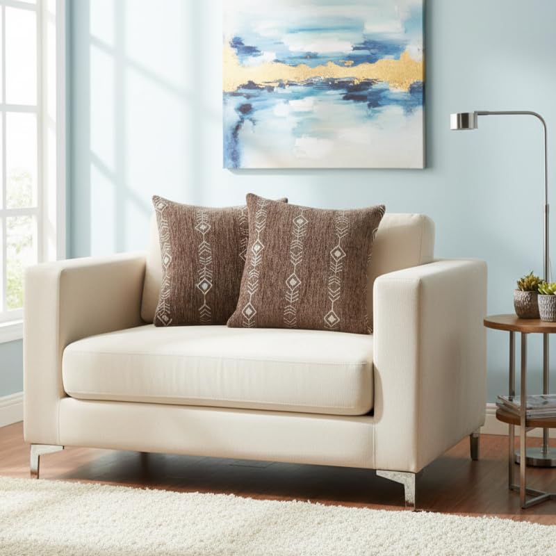 Image of STITCHNEST 'Artisoul Series' Chenille Cushion Cover 16x16 Inch | Beige Arrow Pattern, Soft Premium Fabric, Washable & Fade Resistant | Decorative Living Room Cushion Covers | Set of 2
